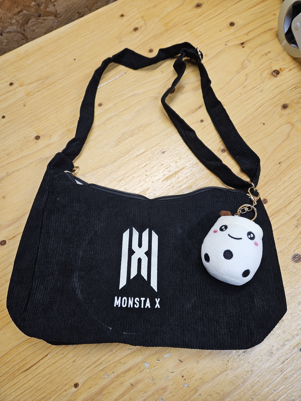 Black Corduroy Shoulder Bag Monsta X Embroidery Bag Only No Charm